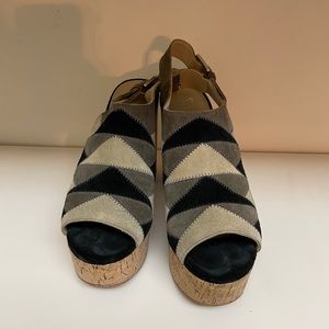 Marc Fisher Tan and Black Suede Wedge Heel - Size 9